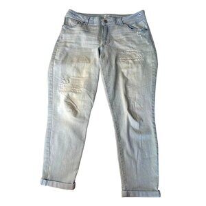 S & Co. Womens Cotton Blend Light Blue Distressed Straight-Leg Jeans Size 12